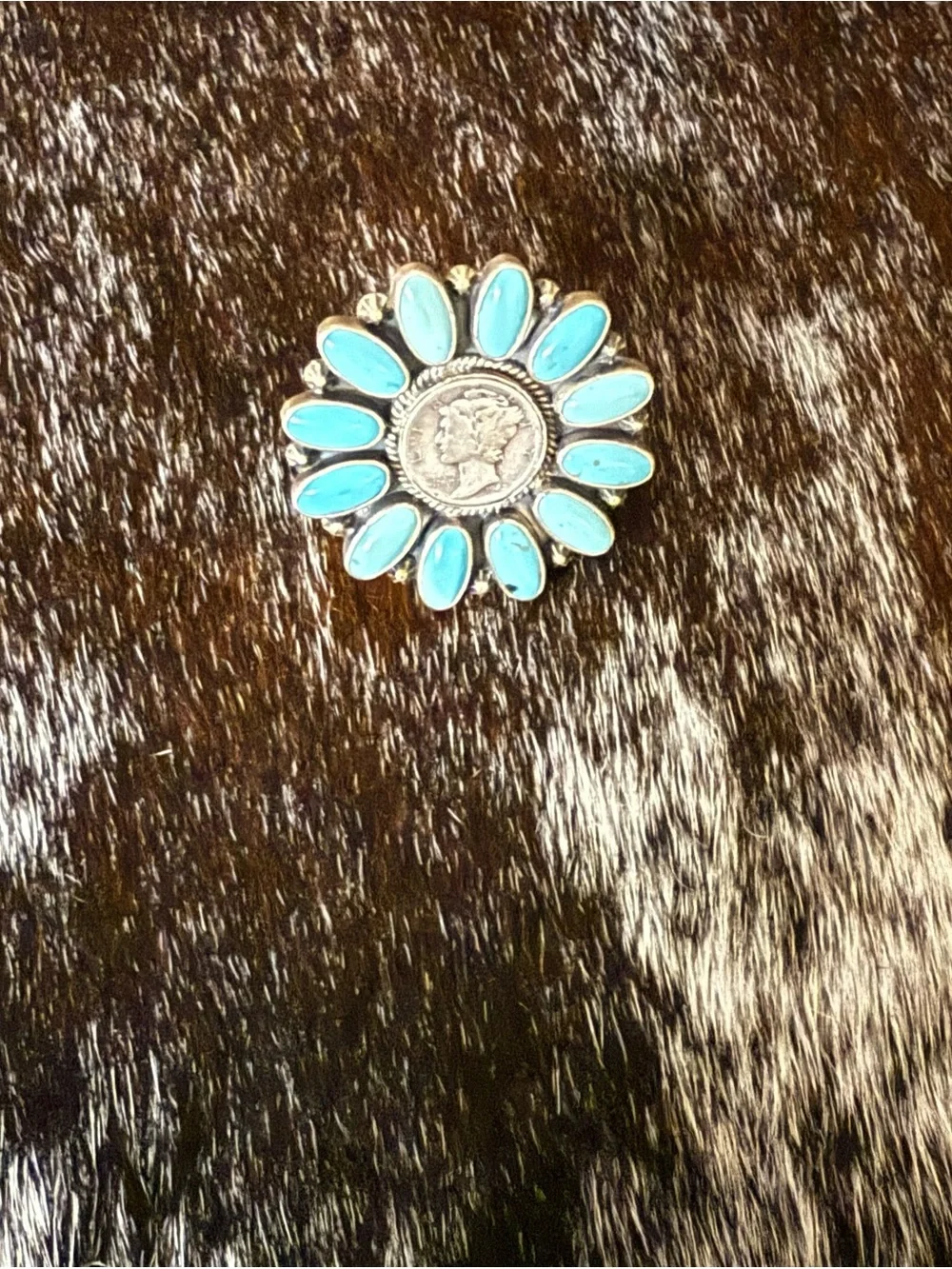 Turquoise & Sterling Multi Stone Ring, 1942 Dime
